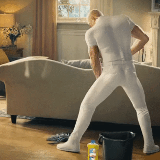 Mr. Clean dancing while he cleans.